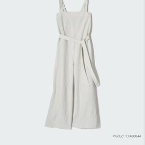 Uniqlo Light Tan Pinstripe Wide-Leg Jumpsuit with Self-Tie Belt
